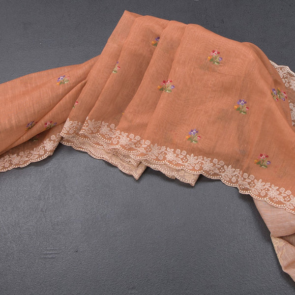 Linen Light Orange Floral Thread Buttas And Thread Border