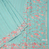 Raw Silk Sky Blue Saree With Zari Stripes And Thread Border