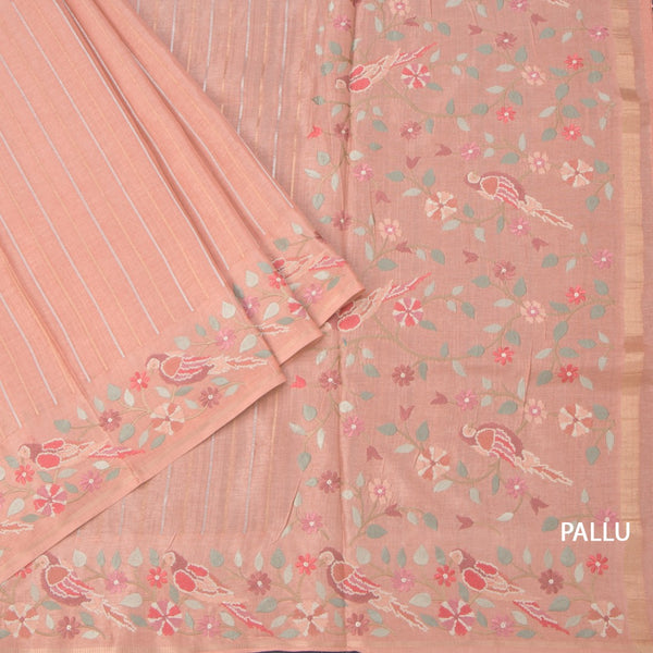 Raw Silk Light Orange Zari Stripes Saree And Thread Border