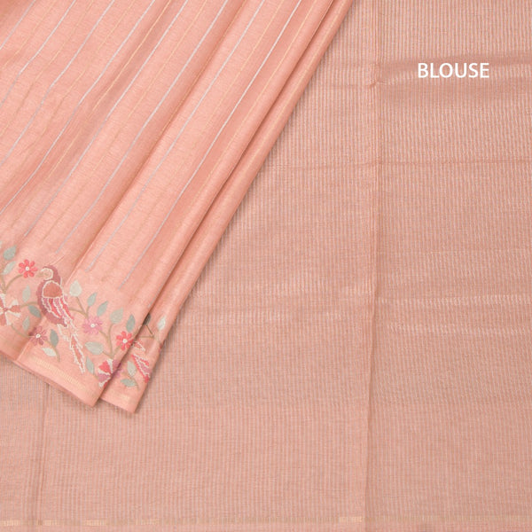 Raw Silk Light Orange Zari Stripes Saree And Thread Border