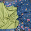 Raw Silk Parrot Green Zari Checked Saree And Thread Border