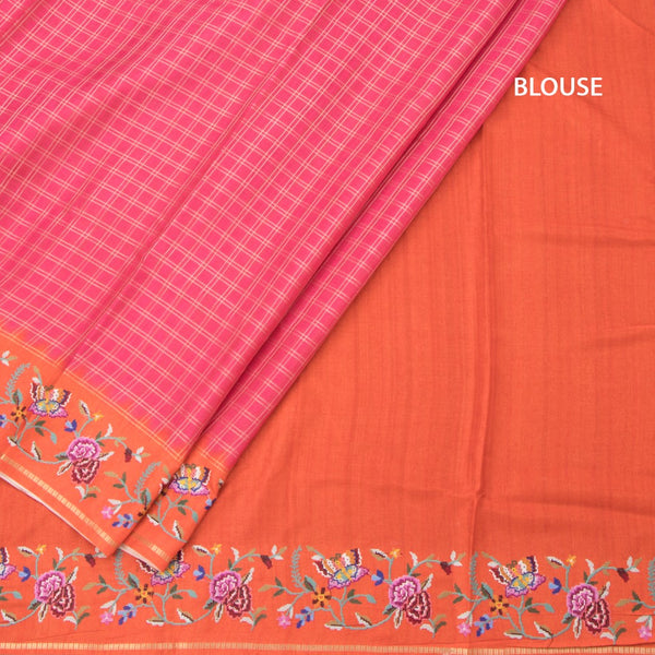 Raw Silk Reddish Pink Zari Checked Saree And Thread Border