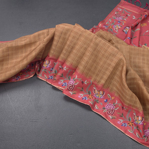 Raw Silk Golden Yellow Zari Checked Saree And Thread Border