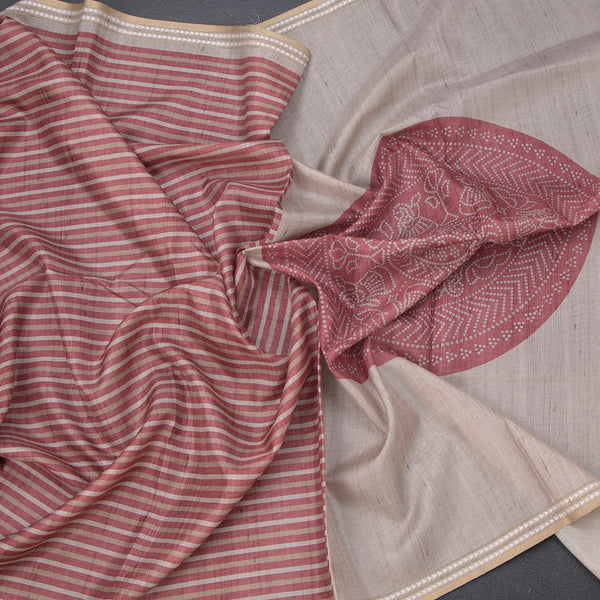 Semi Raw Silk Multi Colour Printed Striped Saree