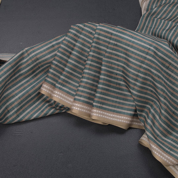 Semi Raw Silk Multi Colour Printed Striped Saree 02