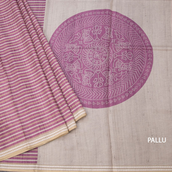 Semi Raw Silk Multi Colour Printed Striped Saree 03