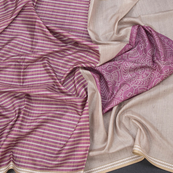 Semi Raw Silk Multi Colour Printed Striped Saree 03