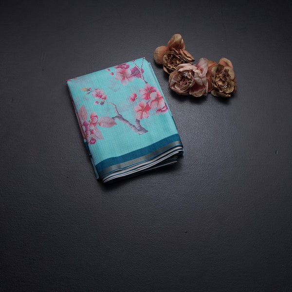 Kota Aqua Blue Floral Printed Saree