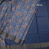 Semi Raw Silk Pigeon Blue Floral Printed Saree