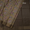 Semi Raw Silk Olive Green Floral Printed Saree 04