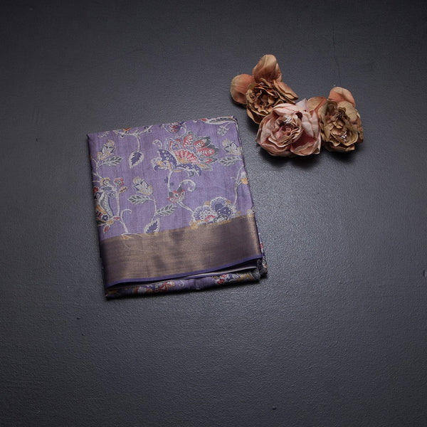Semi Raw Silk Purple Floral Printed Saree