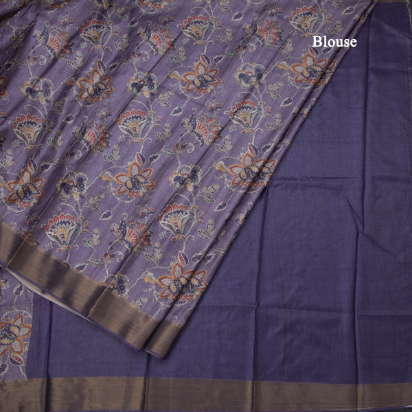 Semi Raw Silk Purple Floral Printed Saree