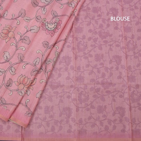 Semi Raw Silk Pink Printed Saree With Floral Creeper Design