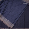 Semi Raw Silk Navy Blue Plain Saree With Printed Paisley Design