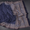 Semi Raw Silk Navy Blue Plain Saree With Printed Paisley Design