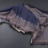 Semi Raw Silk Navy Blue Plain Saree With Printed Paisley Design
