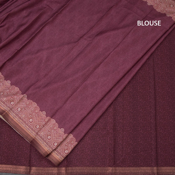 Semi Raw Silk Maroon Plain Saree With Printed Paisley Design