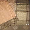Tussar Peach Saree With Zari Buttas And Peacock Border