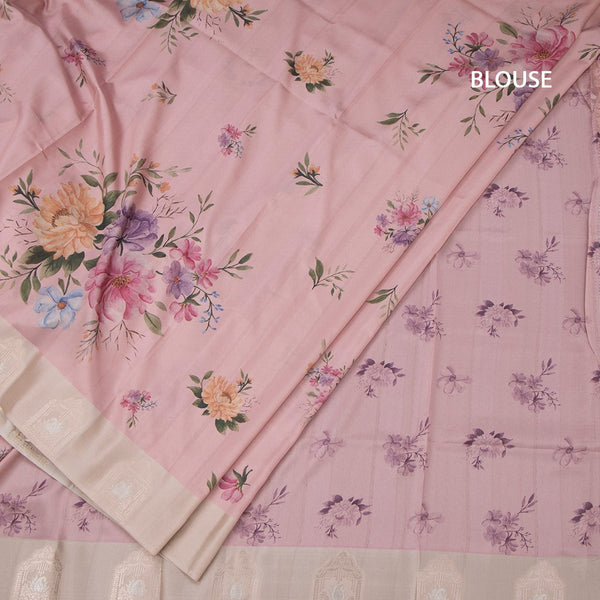 Satin Silk Peach Floral Printed Saree