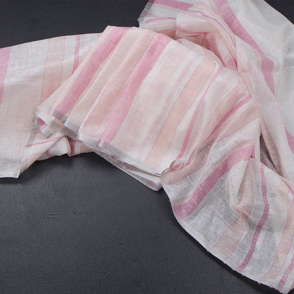 Linen Multi Colour Borderless Saree With Stripes Design 02