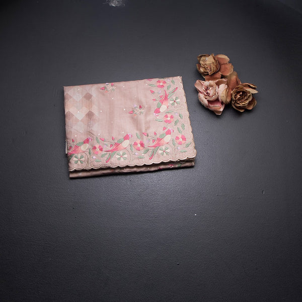Raw Silk Light Brown Printed Saree With Thread Border