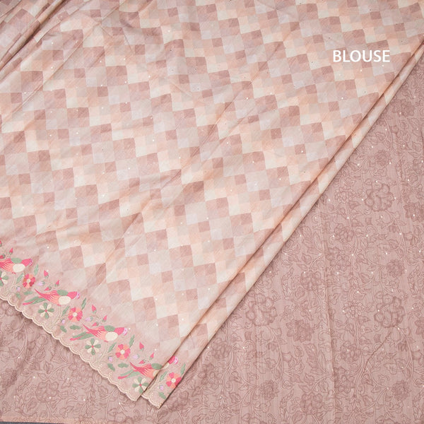 Raw Silk Light Brown Printed Saree With Thread Border