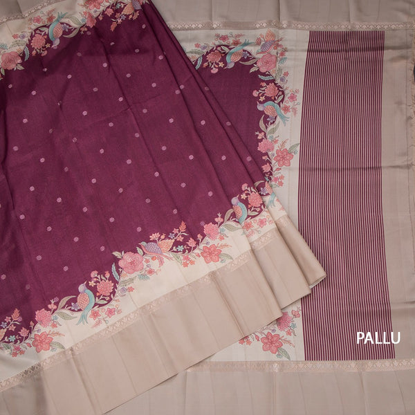 Satin Silk Dark Pink Saree With Zari Buttas And Simple Border