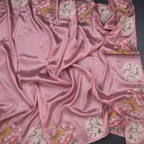 Raw Silk Onion Pink Saree With Thread Buttas And Cut Work Border