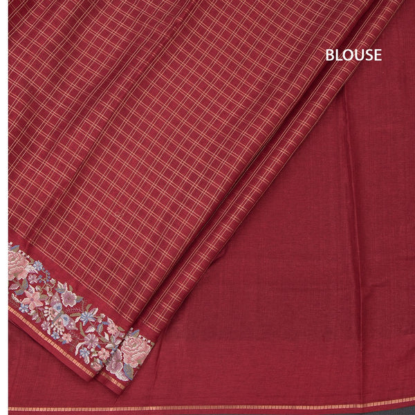 Raw Silk Maroon Zari Checked Saree And Thread Border