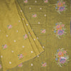 Linen Lemon Green Borderless Thread Work Saree