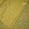 Linen Lemon Green Borderless Thread Work Saree