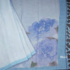 Semi Linen Pastel Blue Floral Printed Saree And Ribbon Border
