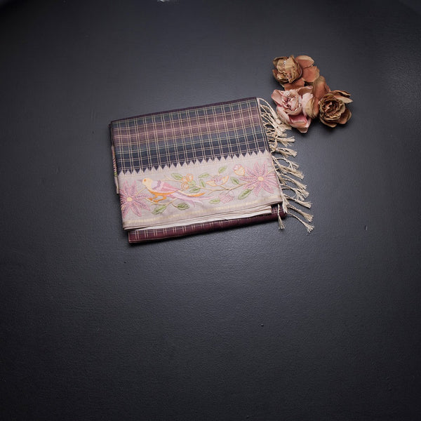 Raw Silk Multi Colour Zari Checked Saree And Thread Border