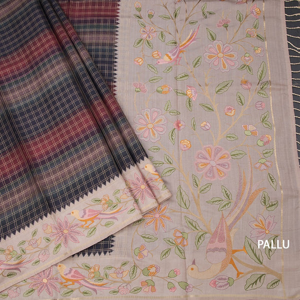 Raw Silk Multi Colour Zari Checked Saree And Thread Border