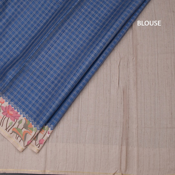 Raw Silk Blue Zari Checked Saree And Thread Border