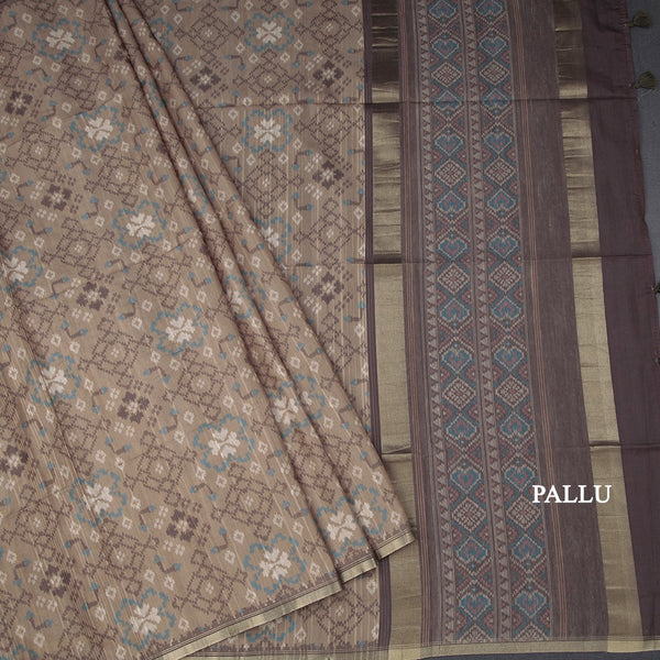 Semi Raw Silk Olive Green Printed Saree 02