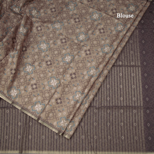 Semi Raw Silk Olive Green Printed Saree 02