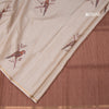 Raw Silk Cream Parrot Printed Saree And Ribbon Border