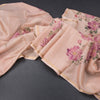 Raw Silk Light Peach Floral Printed And Ribbon Border