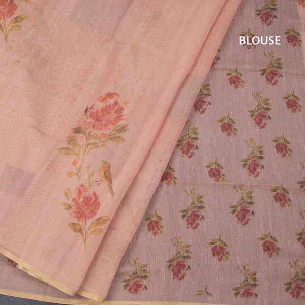 Raw Silk Peach Floral Printed Saree