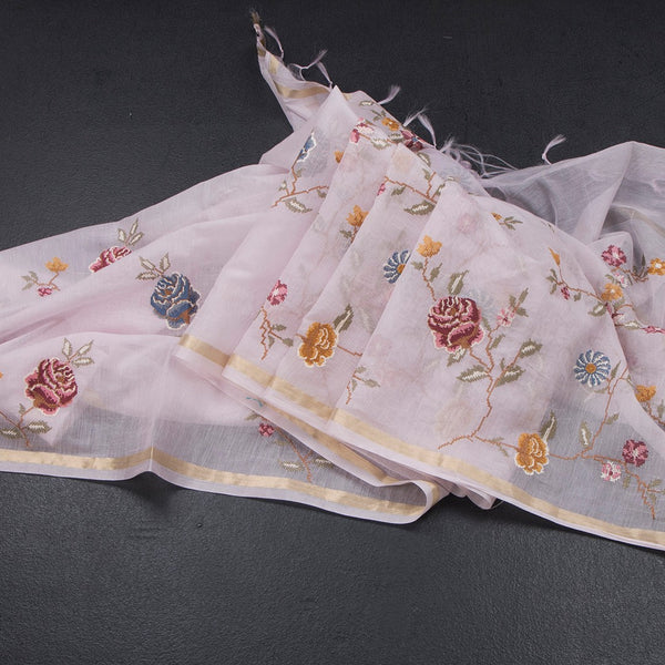 Linen Lavender Floral Thread Work Saree