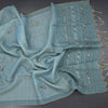 Linen Peacock Blue Floral Thread Work Saree