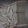 Linen Grey Floral Thread Work Saree