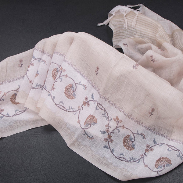 Linen Cream Floral Printed Saree 02