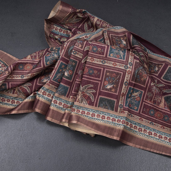 Raw Silk Maroon Printed Saree