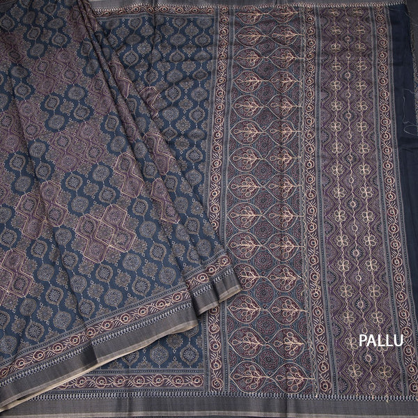 Raw Silk Grey Printed Saree