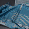 Semi Raw Silk Blue Elephant Printed Saree And Stripes Border