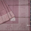 Semi Raw Silk Onion Pink Elephant Printed Saree And Stripes Border 02