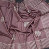 Semi Raw Silk Onion Pink Elephant Printed Saree And Stripes Border 02