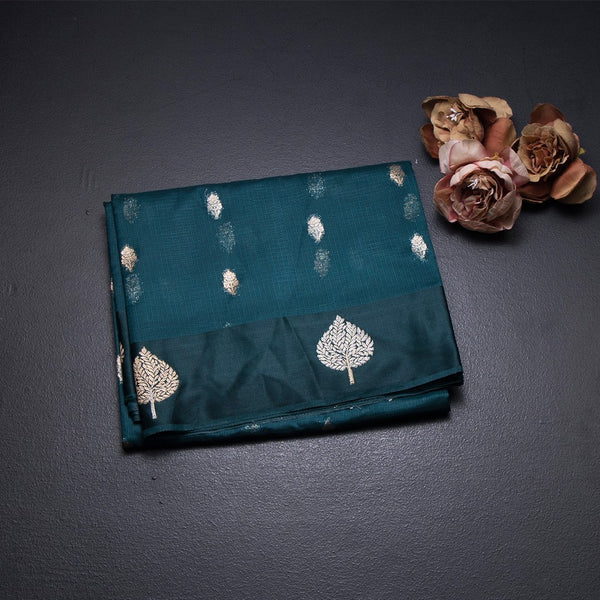 Kota Teal Green Saree With Zari Buttas And Zari Border